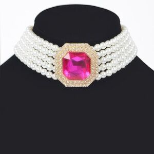 Multi Faux Pearl Chain Stone Choker